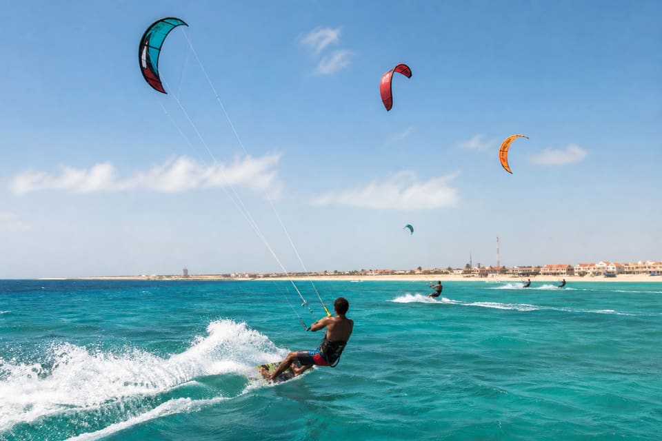 Kitesurf na praia de Santa Maria, Ilha do Sal